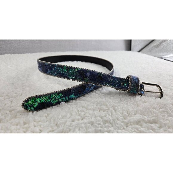 VTG 80s Belt Evening Sparkle Multicolor Blue Green Silver Glitter Sz S Party - Picture 10 of 11